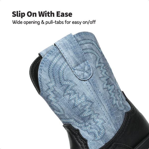 Kids Square-Toe Western Cowboy Boots - BLUE-BLACK - 3